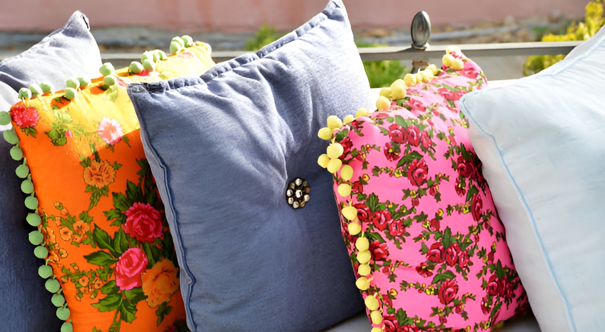 floral and denim throw pillows