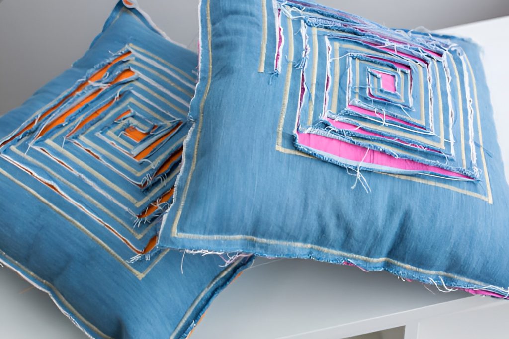 throw pillows covered in denim pillow cases