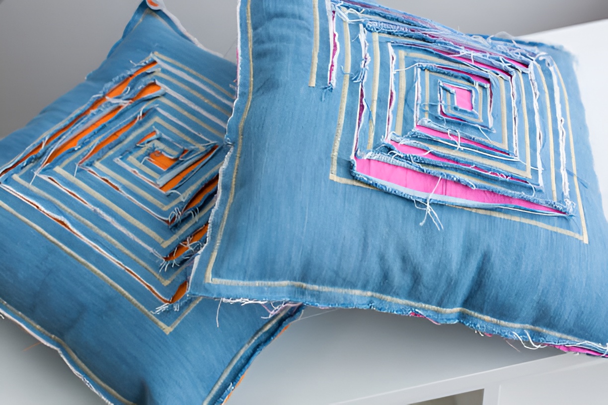 throw pillows covered in denim pillow cases